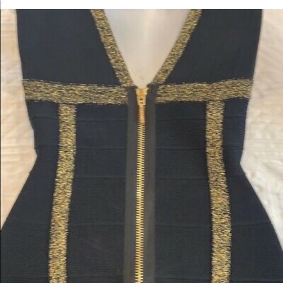 Like-New Guess Black/Gold Body-con Bandage Dress, Size S - Picture 4 of 9